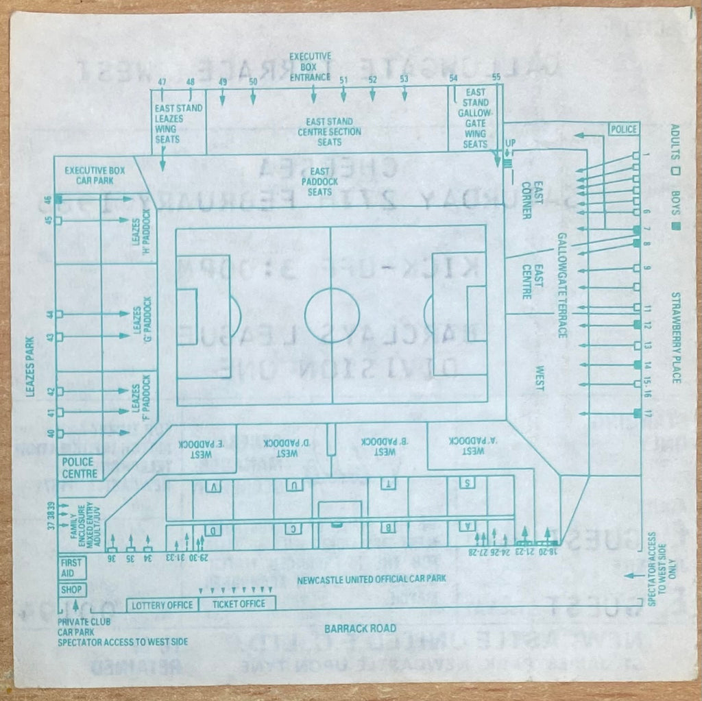 1987/88 ORIGINAL DIVISION 1 TICKET NEWCASTLE UNITED V CHELSEA