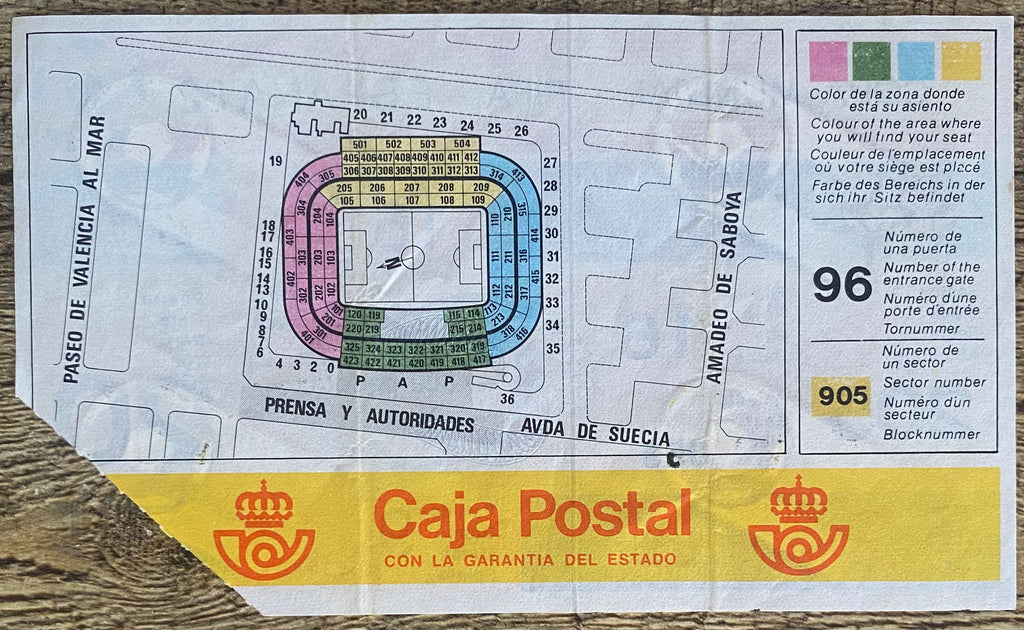 1982 ORIGINAL WORLD CUP 1ST ROUND TICKET SPAIN V HONDURAS @ VALENCIA