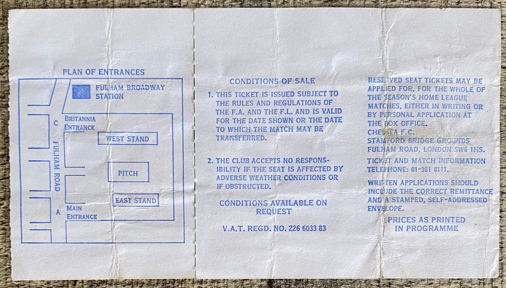 1976/77 ORIGINAL  DIVISION 2 TICKET CHELSEA V BLACKPOOL