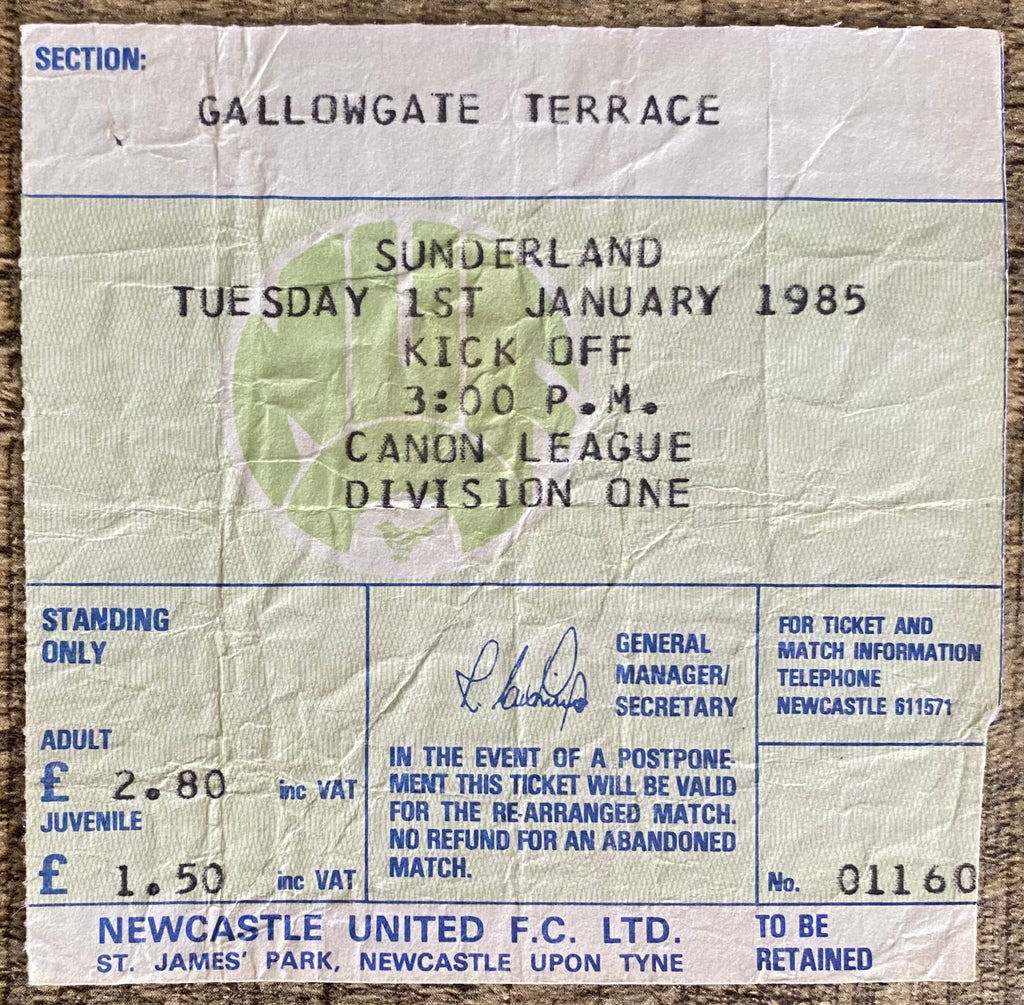 1984/85 ORIGINAL DIVISION 1 TICKET NEWCASTLE UNITED V SUNDERLAND