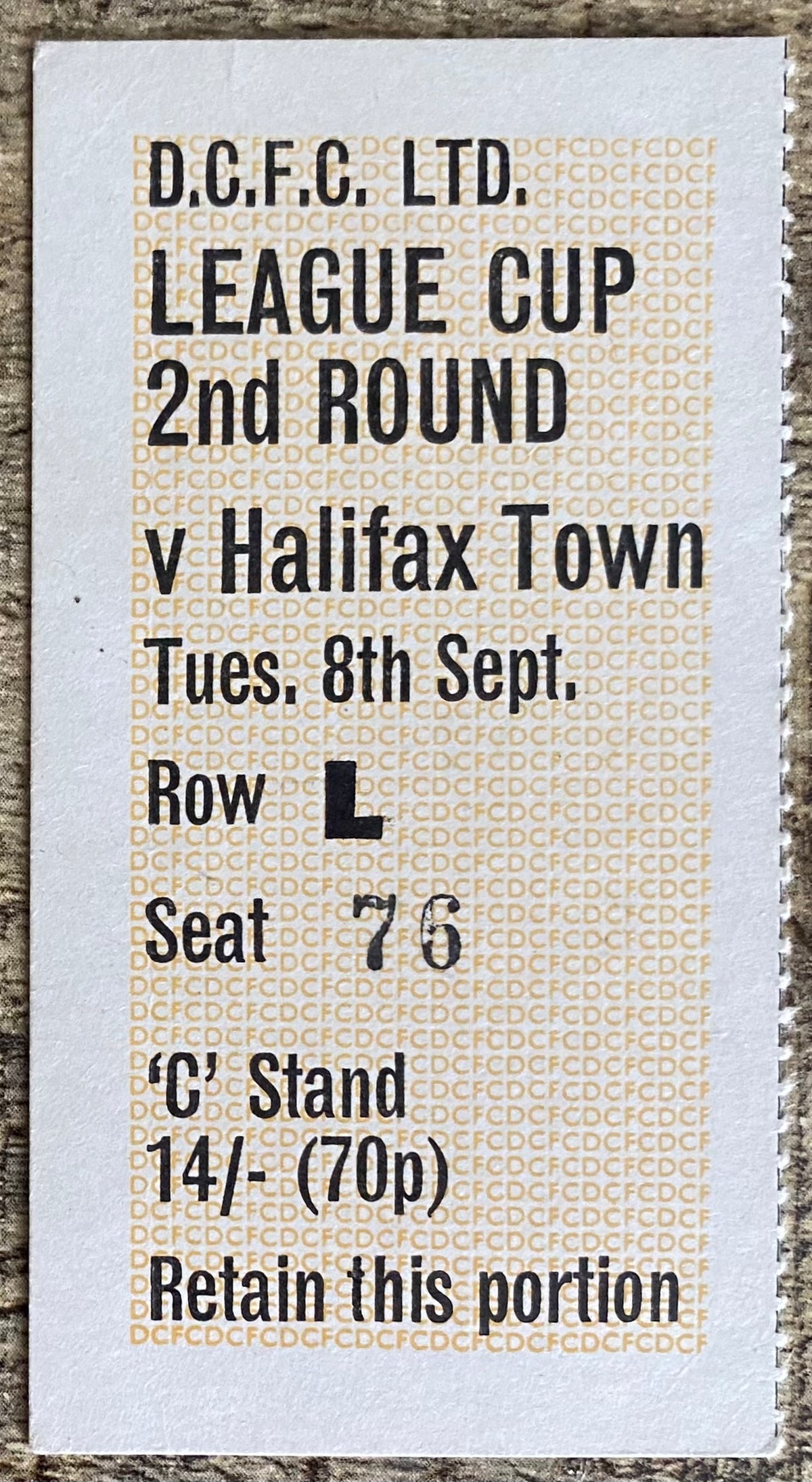 1970/71 ORIGINAL LEAGUE CUP 2ND ROUND TICKET DERBY COUNTY V HALIFAX TOWN
