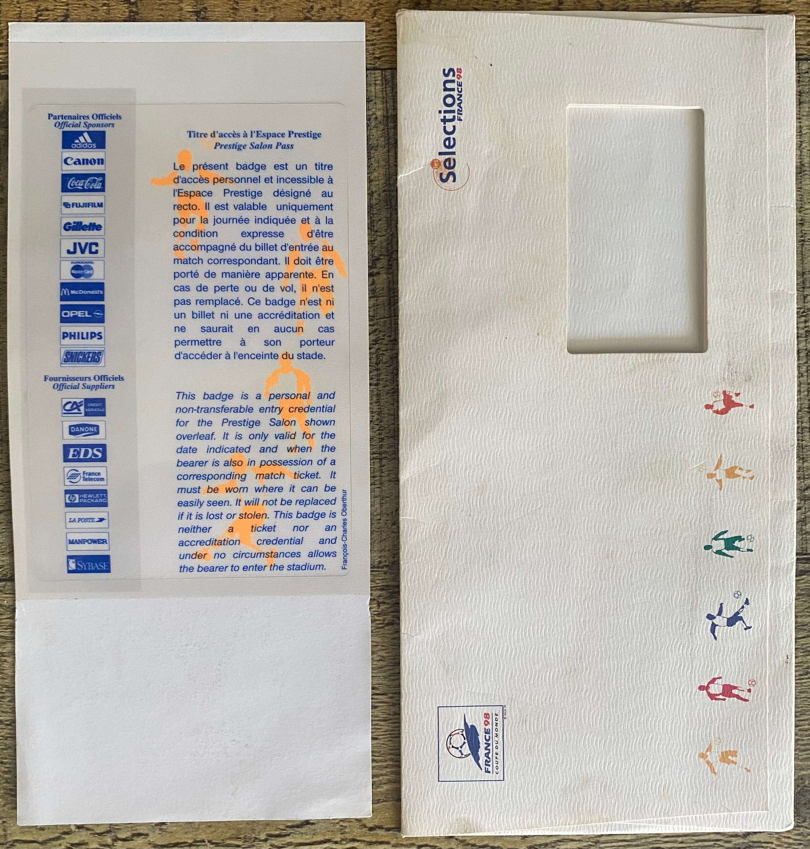 1998 ORIGINAL WORLD CUP 1ST ROUND TICKET ENGLAND V TUNISIA @ MARSIELLE (VIP TICKET PACK)