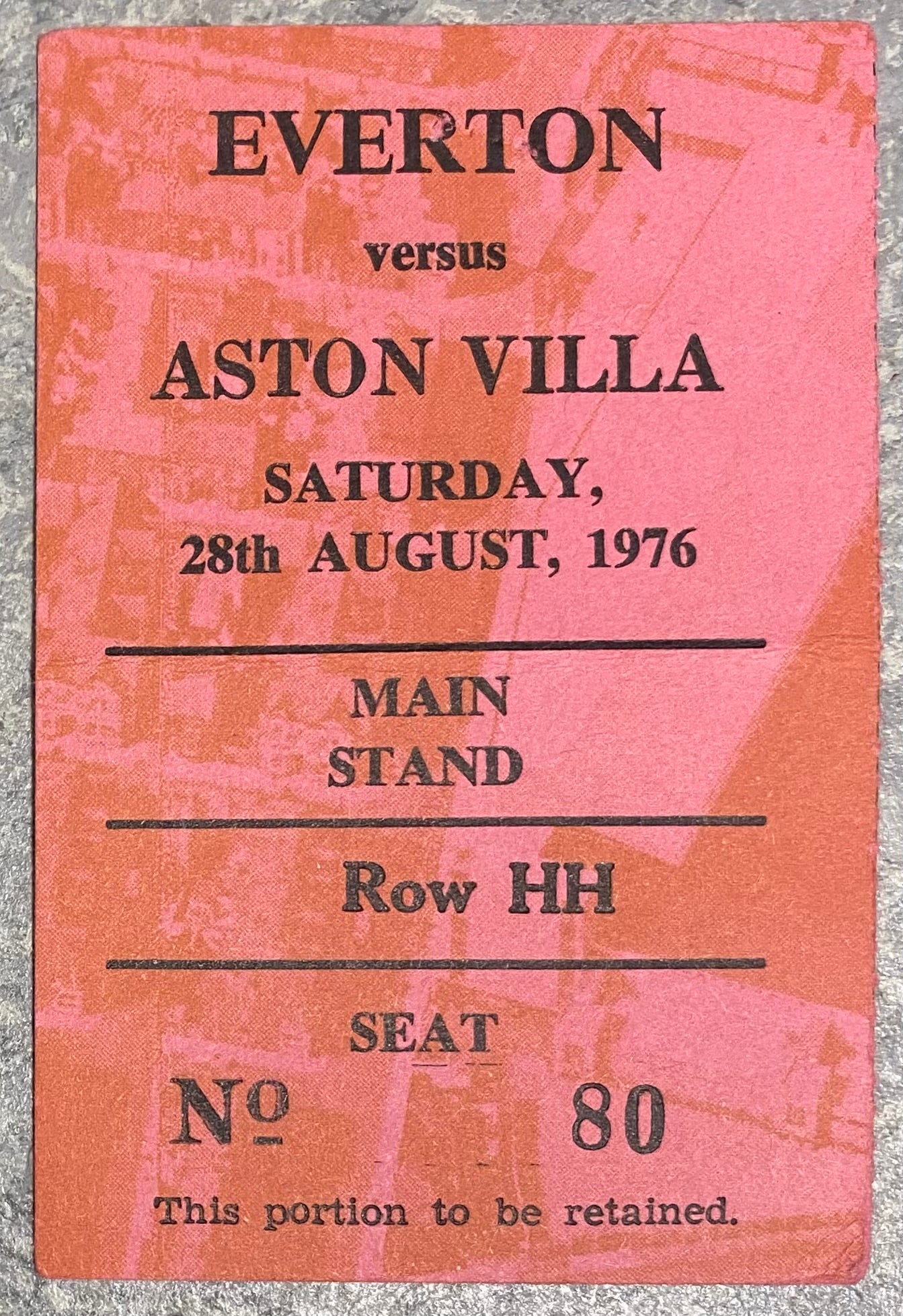 1976/77 ORIGINAL DIVISION ONE TICKET EVERTON V ASTON VILLA