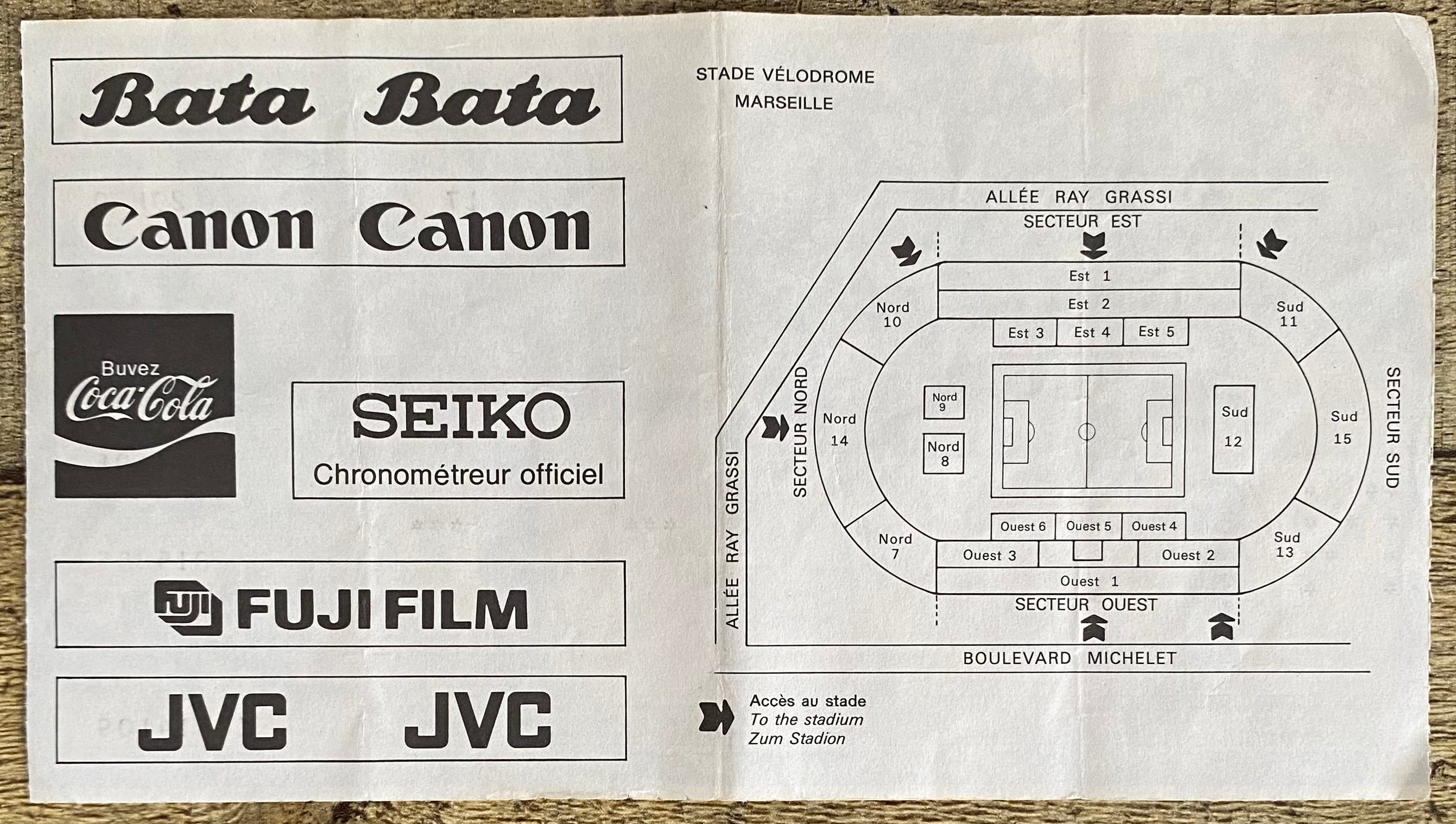 1984 ORIGINAL EURO 84 1ST ROUND TICKET SPAIN V PORTUGAL @ MARSEILLE