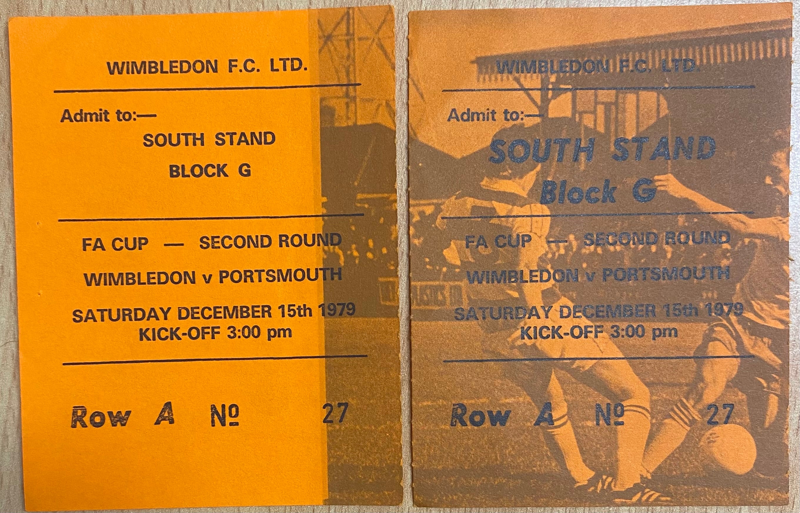 1979/80 ORIGINAL FA CUP 2ND ROUND TICKET WIMBLEDON V PORTSMOUTH (COMPLETE)