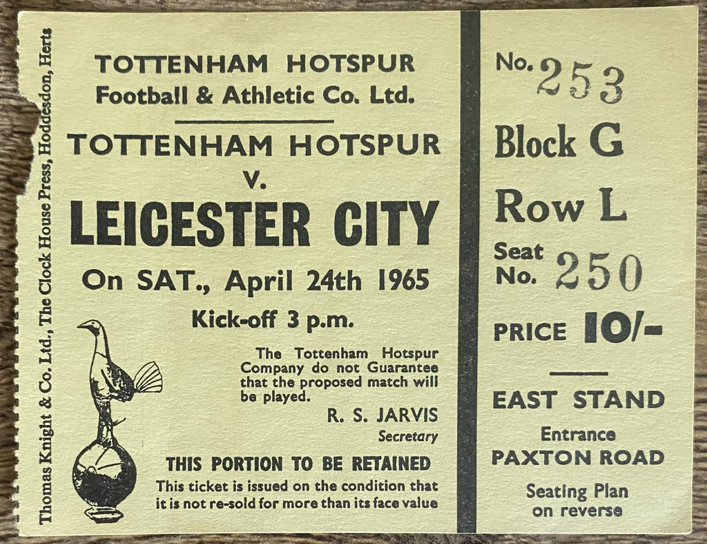1964/65 ORIGINAL DIVISION ONE TICKET TOTTENHAM HOTSPUR V LEICESTER CITY