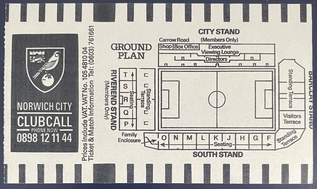 1989/90 ORIGINAL LITTLEWOODS CUP 2ND ROUND 1ST LEG TICKET NORWICH CITY V ROTHERHAM UNITED