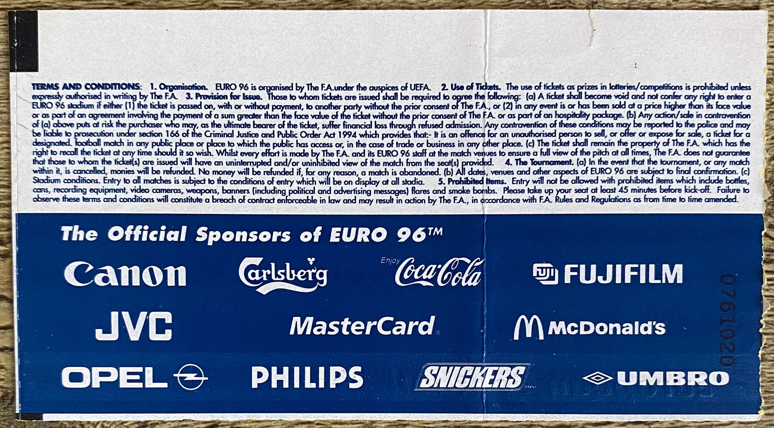 1996 ORIGINAL EUROPEAN CHAMPIONSHIPS EURO 96 TICKET ENGLAND V SCOTLAND @ WEMBLEY