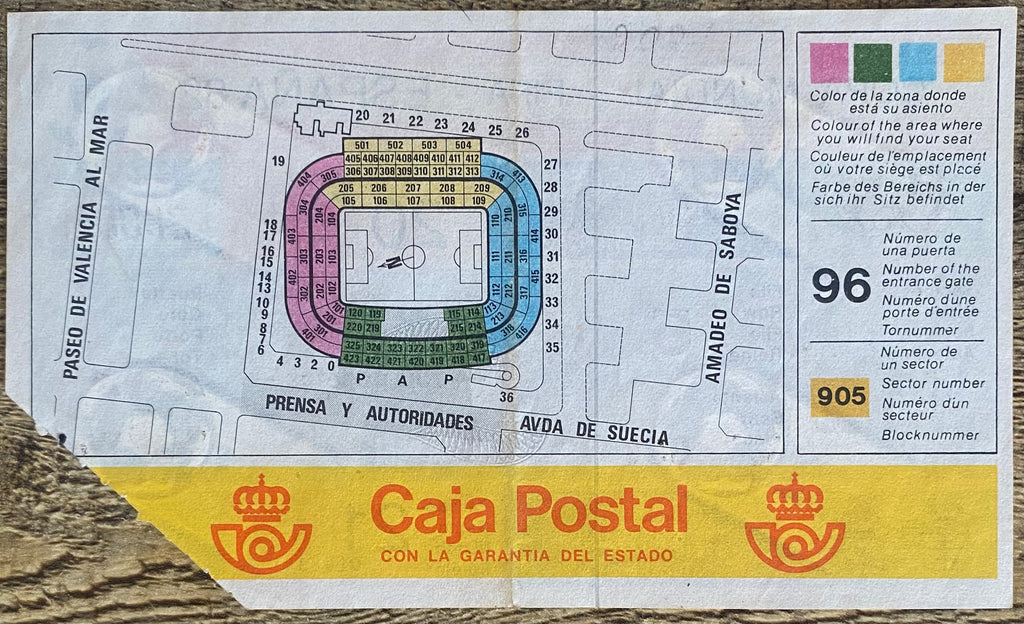 1982 ORIGINAL WORLD CUP 1ST ROUND TICKET SPAIN V YUGOSLAVIA @ VALENCIA