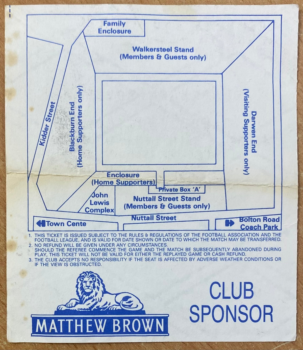 1991/92 ORIGINAL DIVISION 2 TICKET BLACKBURN ROVERS V OXFORD UNITED