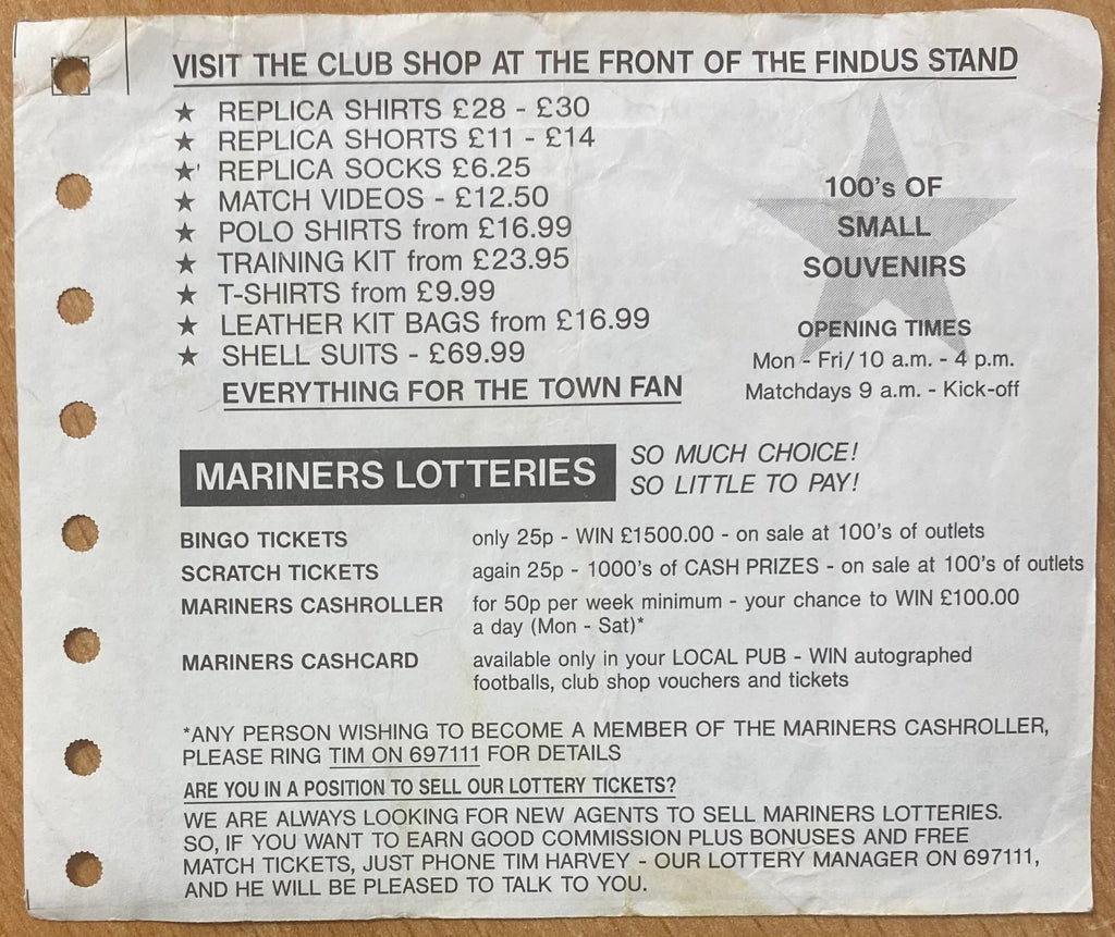 1993/94 ORIGINAL DIVISION 1 TICKET GRIMSBY TOWN V SUNDERLAND