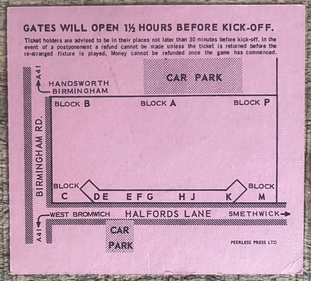 1966/67 ORIGINAL LEAGUE CUP 2ND ROUND TICKET WEST BROMWICH ALBION V ASTON VILLA