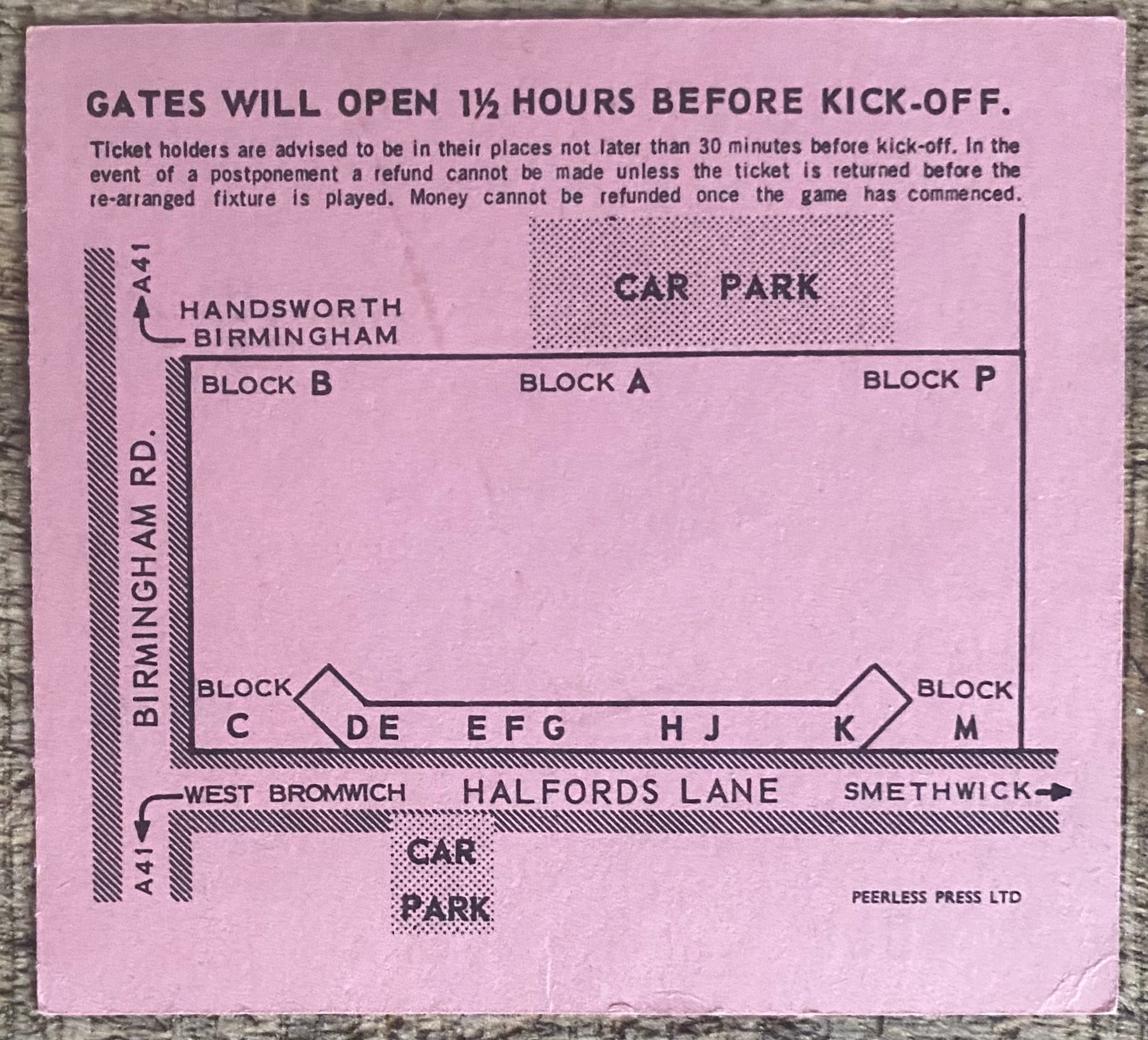 1966/67 ORIGINAL LEAGUE CUP 2ND ROUND TICKET WEST BROMWICH ALBION V ASTON VILLA