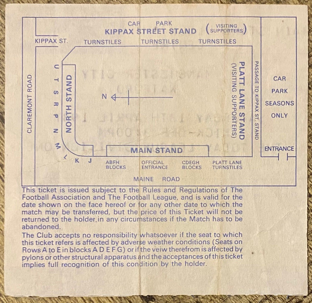 1986/87 ORIGINAL DIVISION 1 TICKET MANCHESTER CITY V WATFORD