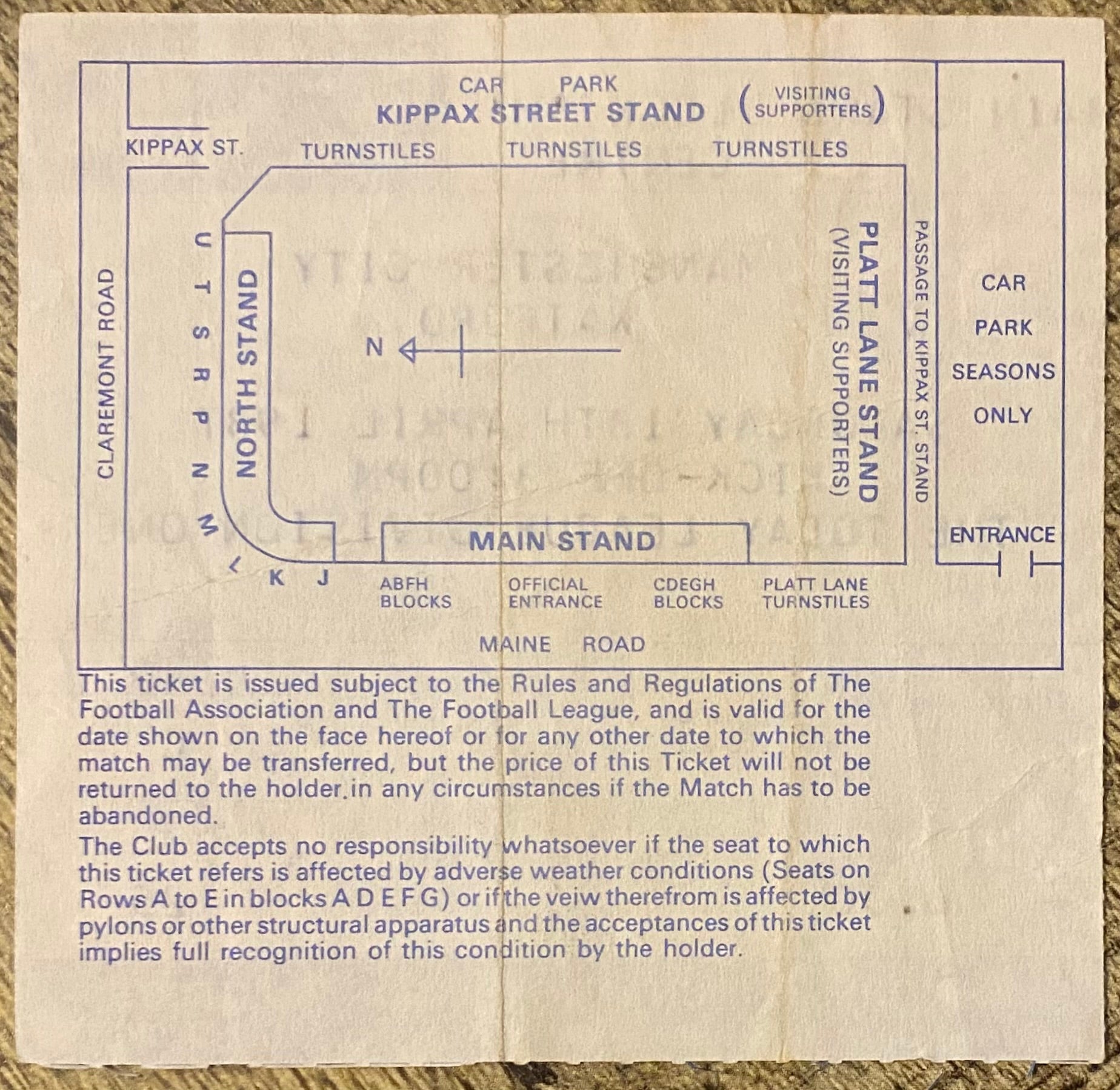 1986/87 ORIGINAL DIVISION 1 TICKET MANCHESTER CITY V WATFORD