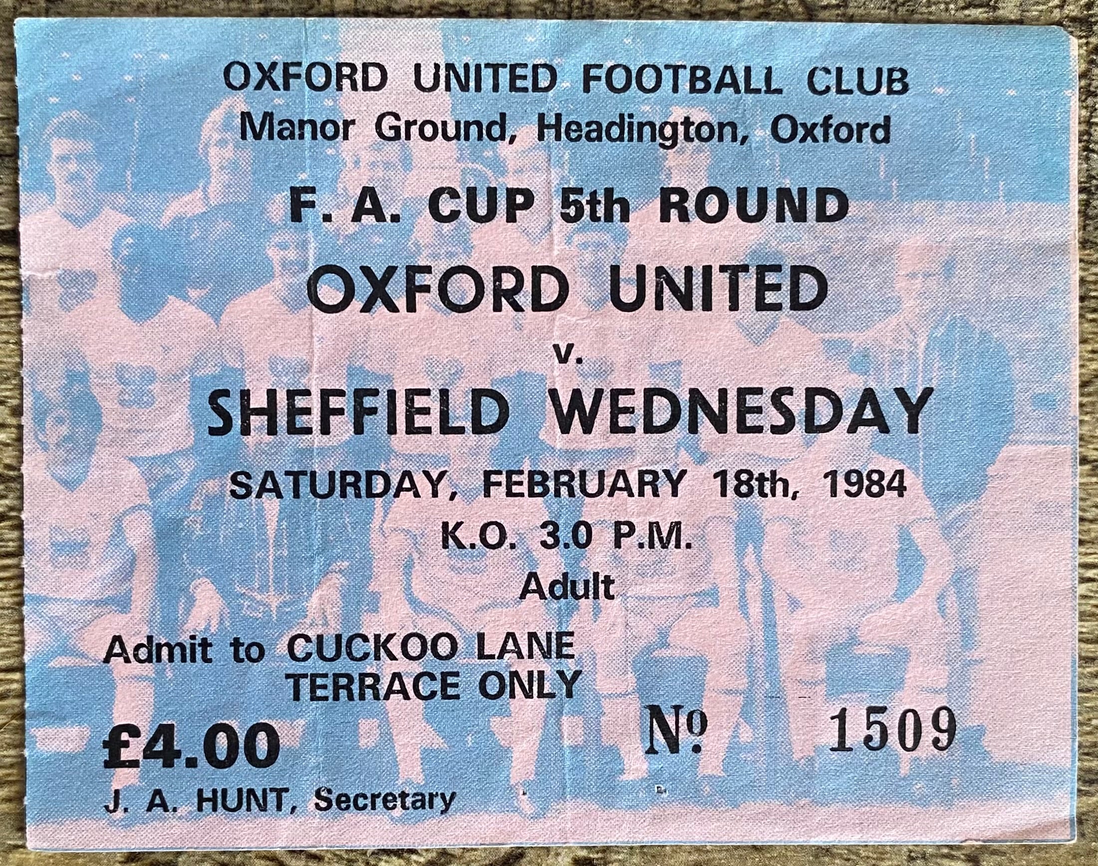 1983/84 ORIGINAL FA CUP 5TH ROUND TICKET OXFORD UNITED V SHEFFIELD WEDNESDAY