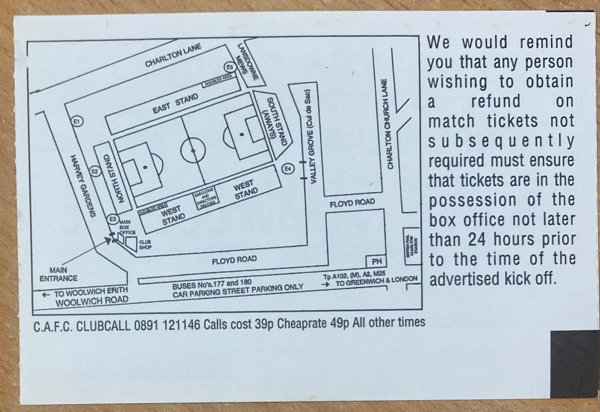 1994/95 ORIGINAL DIVISION 1 TICKET CHARLTON ATHLETIC V PORTSMOUTH