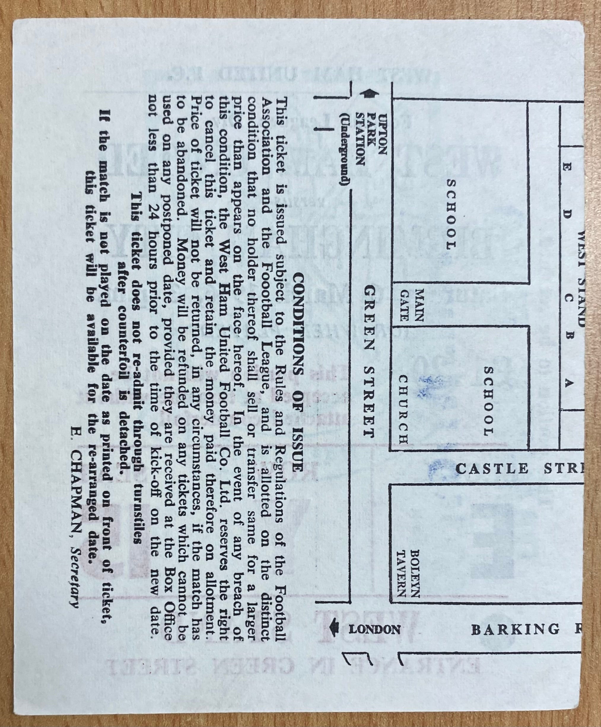 1975/76 ORIGINAL DIVISION ONE TICKET WEST HAM UNITED V BIRMINGHAM CITY