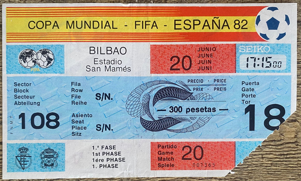 1982 ORIGINAL WORLD CUP 1ST ROUND TICKET ENGLAND V CZECHOSLOVAKIA @ BILBAO