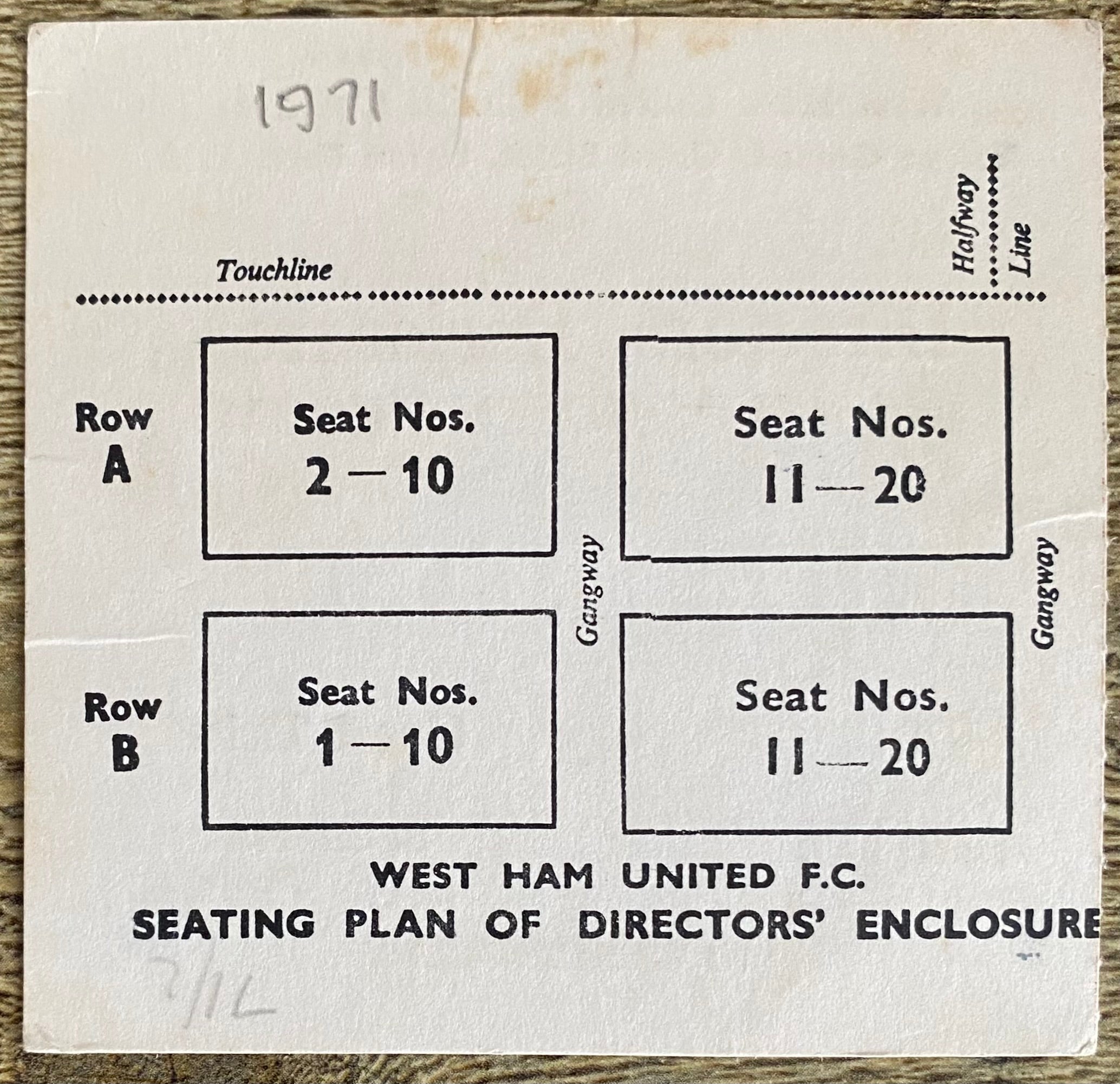 1971/72 ORIGINAL DIVISION ONE DIRECTORS TICKET WEST HAM UNITED V WOLVERHAMPTON WANDERERS