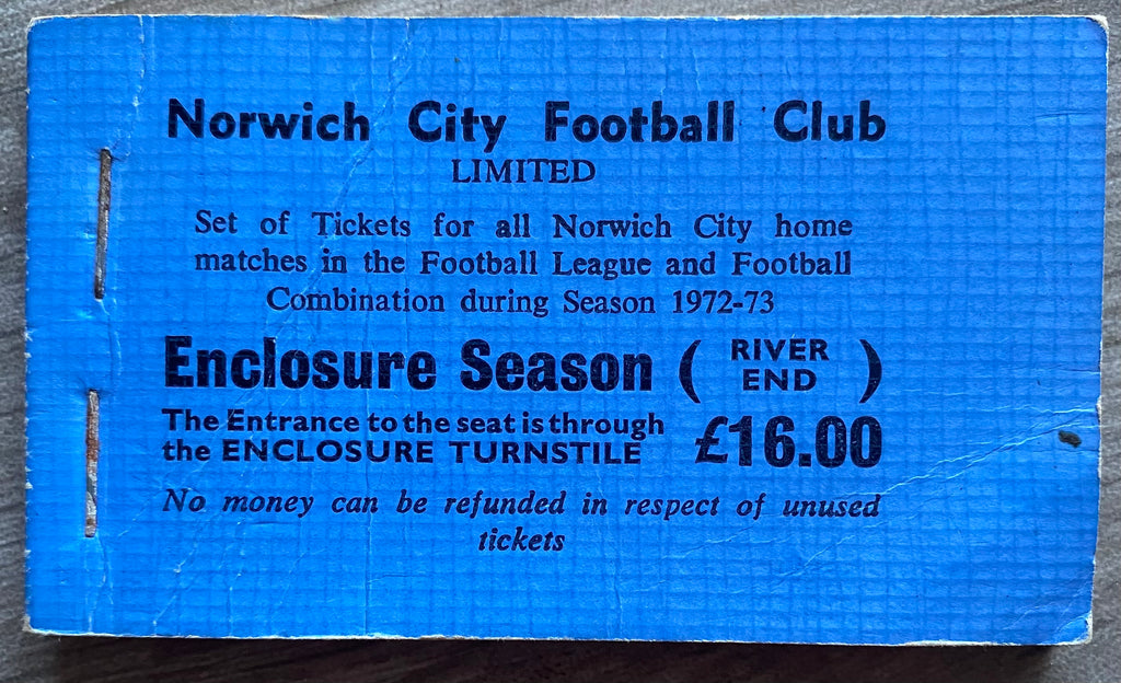 1972/73 NORWICH CITY ORIGINAL SEASON TICKET