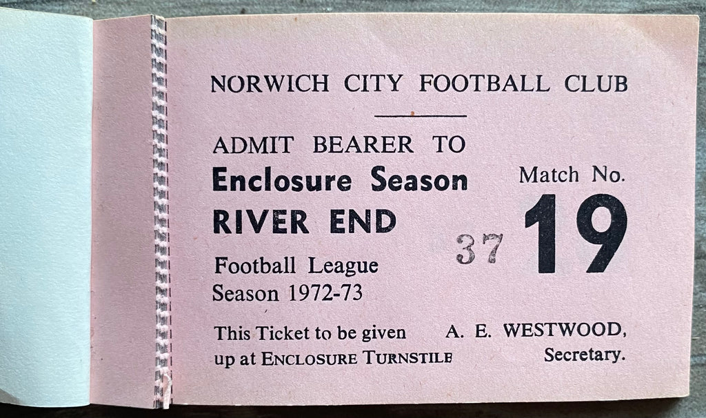 1972/73 NORWICH CITY ORIGINAL SEASON TICKET