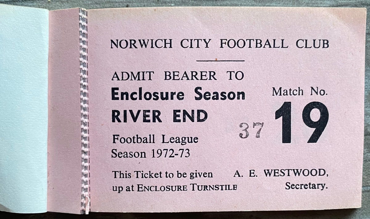 1972/73 NORWICH CITY ORIGINAL SEASON TICKET