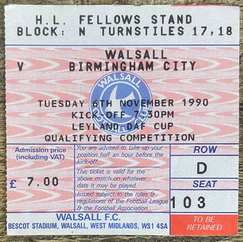 1990/91 ORIGINAL LEYLAND DAF QUALIFYING TICKET WALSALL V BIRMINGHAM CITY