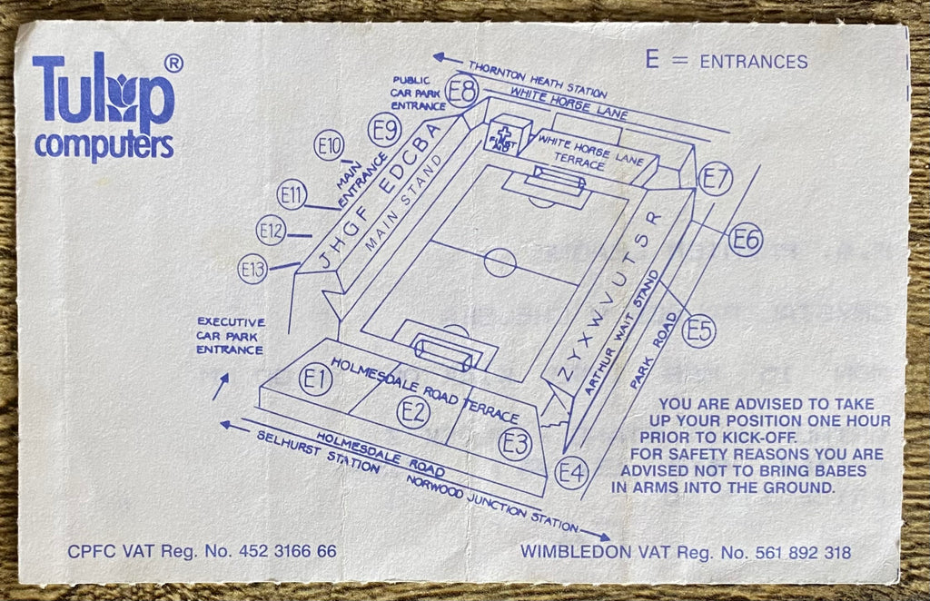1992/93 ORIGINAL FA PREMIER LEAGUE TICKET CRYSTAL PALACE V CHELSEA