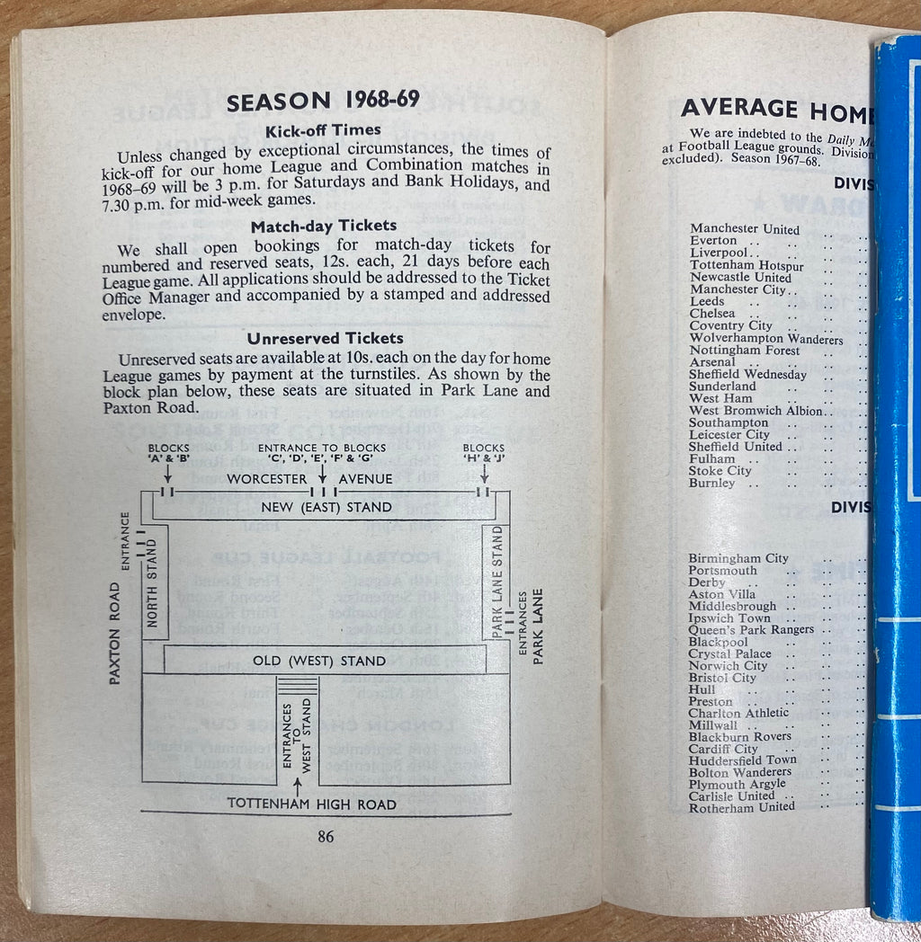 1968/69 ORIGINAL CLUB ISSUED OFFICIAL TOTTENHAM HOTSPUR HANDBOOK