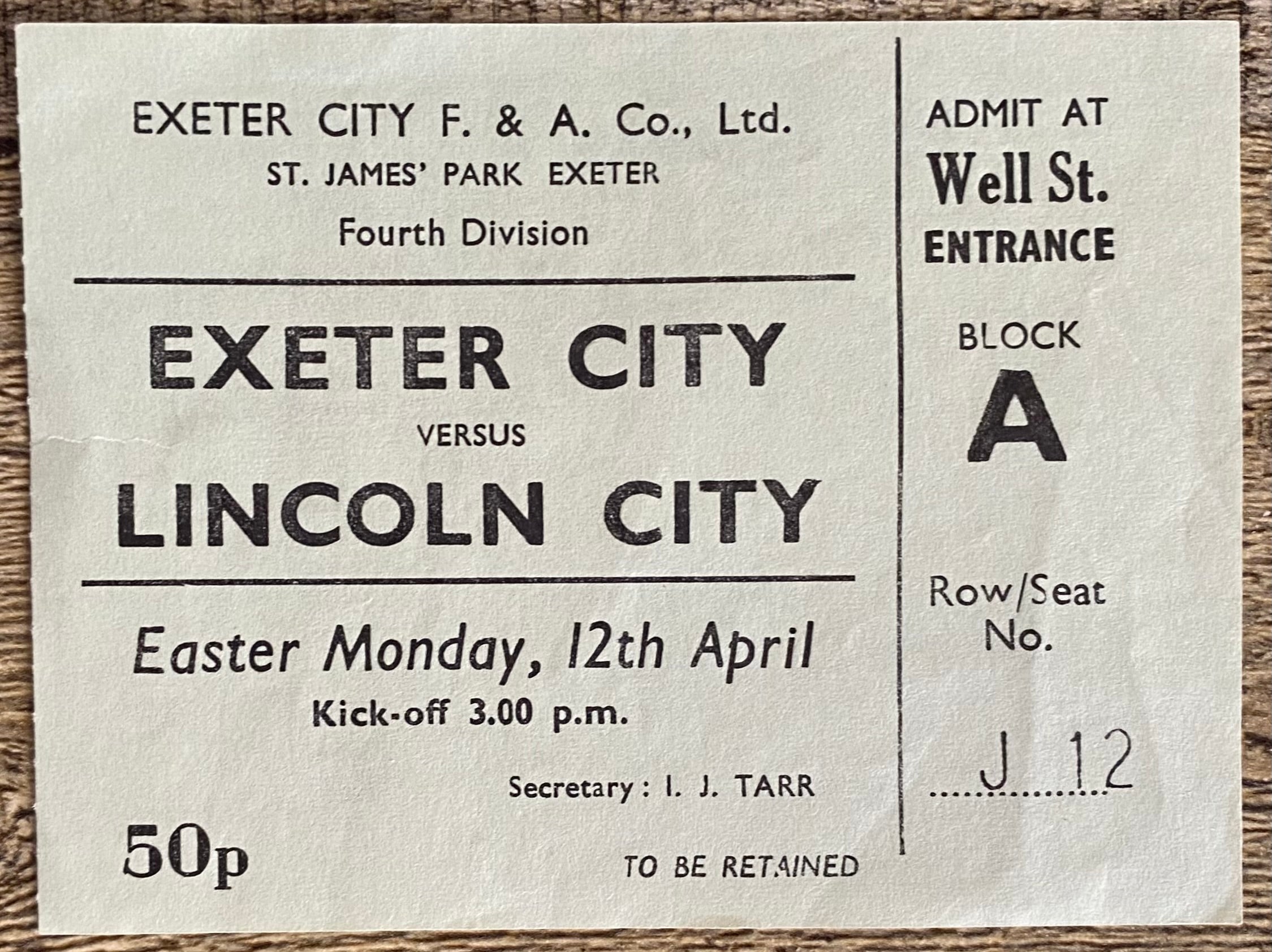 1970/71  ORIGINAL DIVISION 4 TICKET EXETER CITY V LINCOLN CITY
