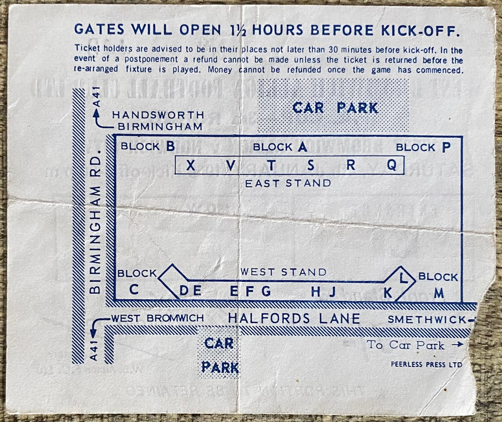 1968/69 ORIGINAL FA CUP 3RD ROUND TICKET WEST BROMWICH ALBION V NORWICH CITY
