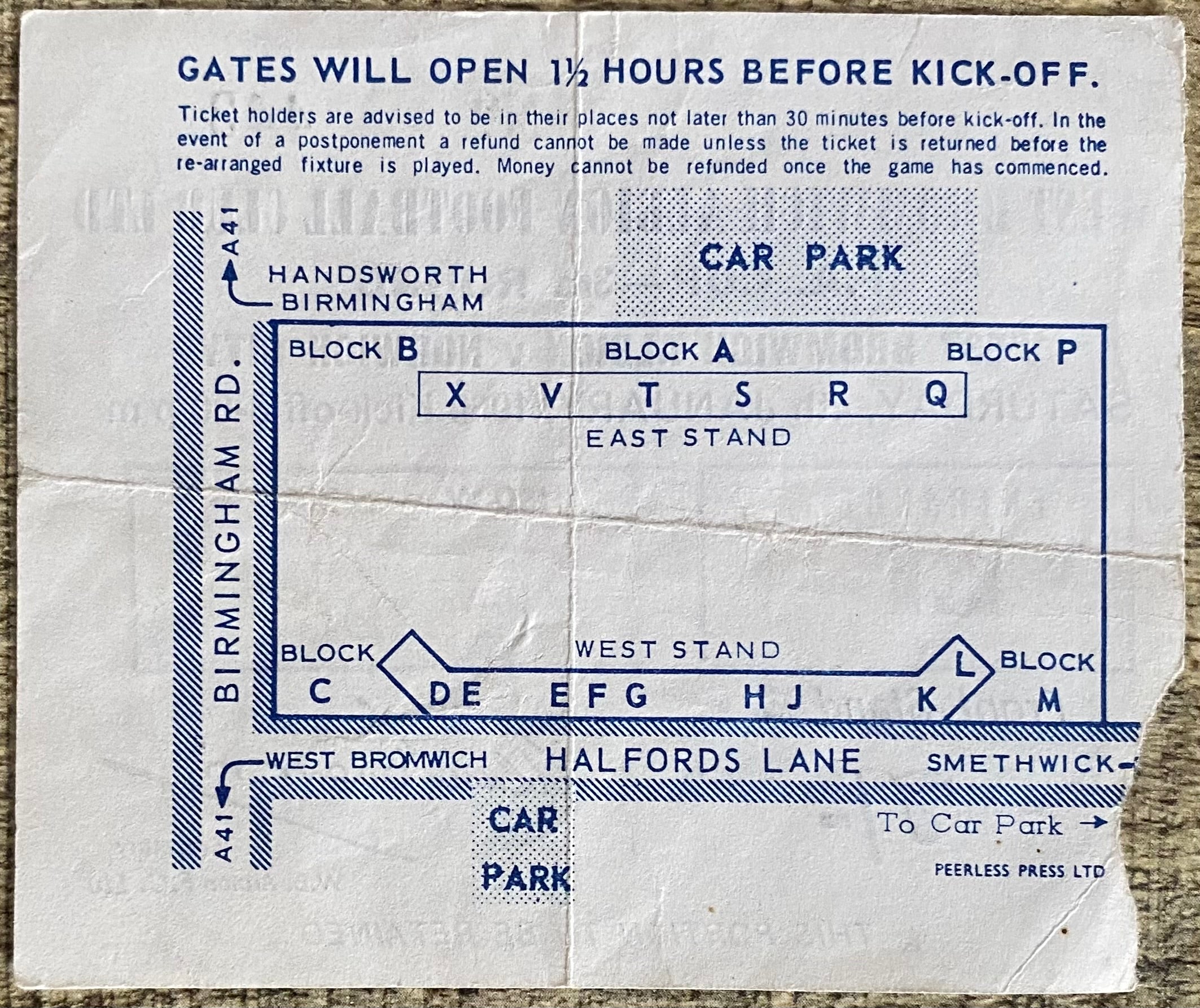 1968/69 ORIGINAL FA CUP 3RD ROUND TICKET WEST BROMWICH ALBION V NORWICH CITY