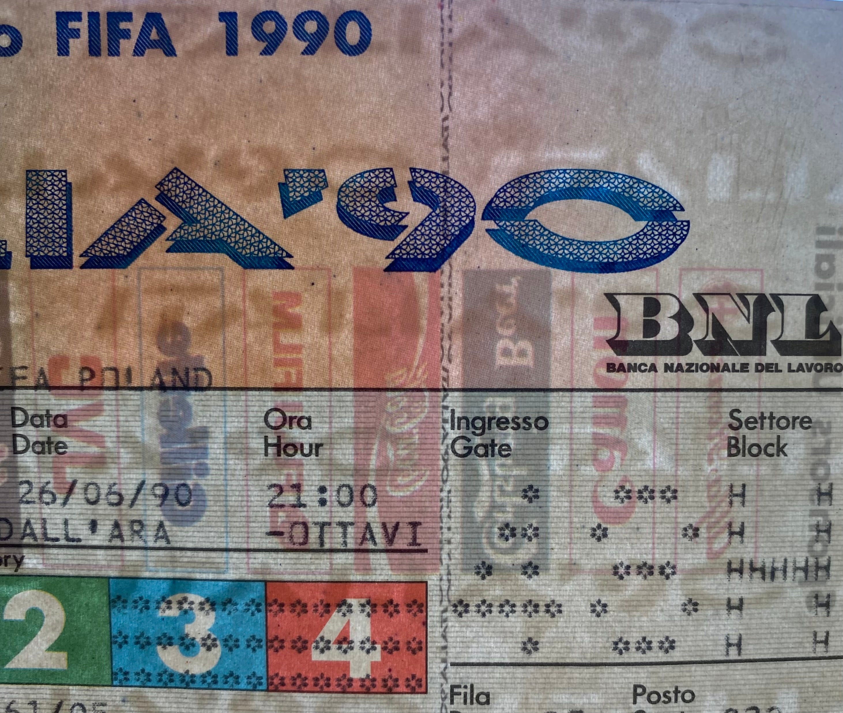 1990 ORIGINAL WORLD CUP 2ND ROUND TICKET ENGLAND V BELGIUM @ BOLOGNA