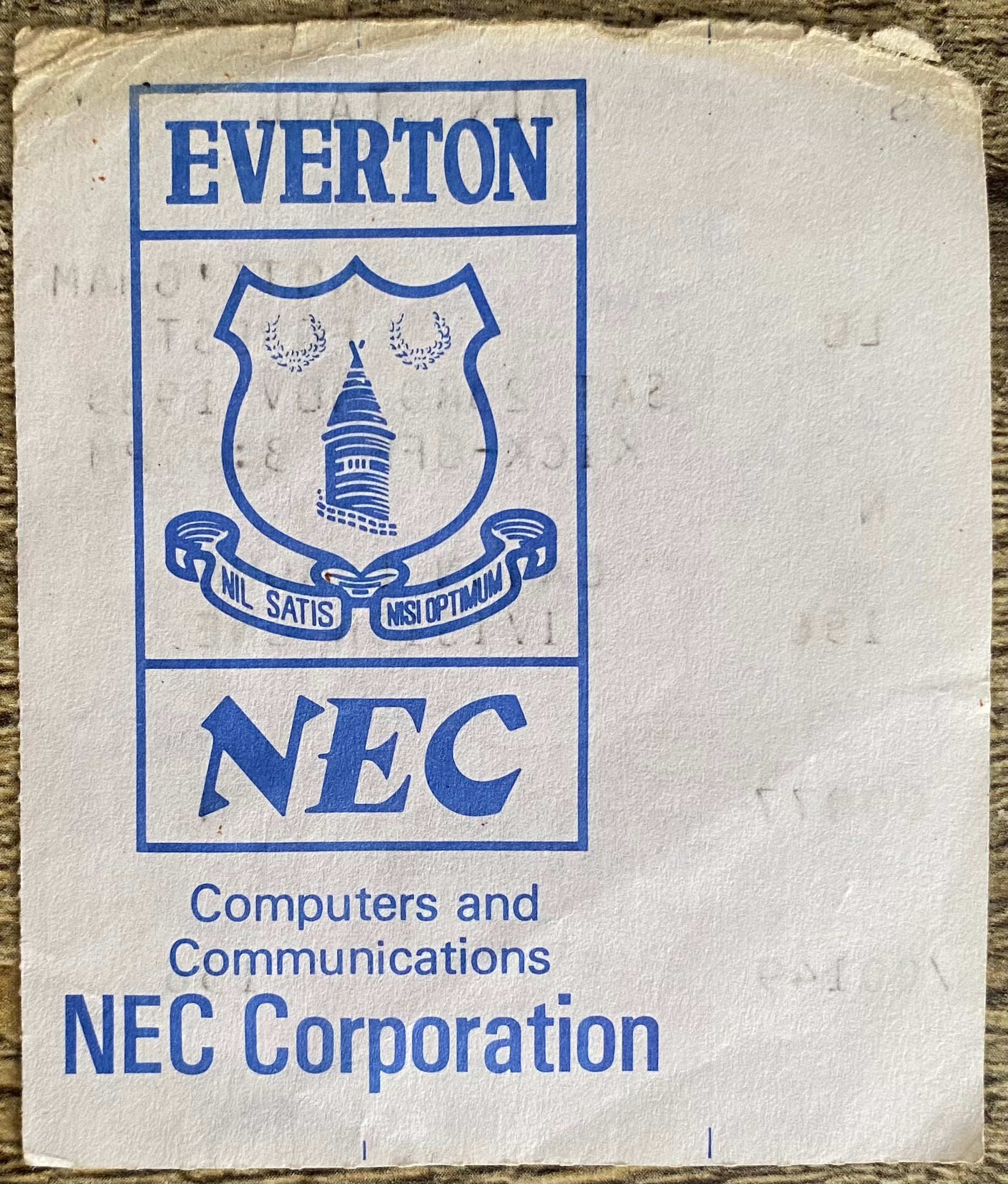 1985/86  ORIGINAL DIVISION ONE TICKET EVERTON V NOTTINGHAM FOREST