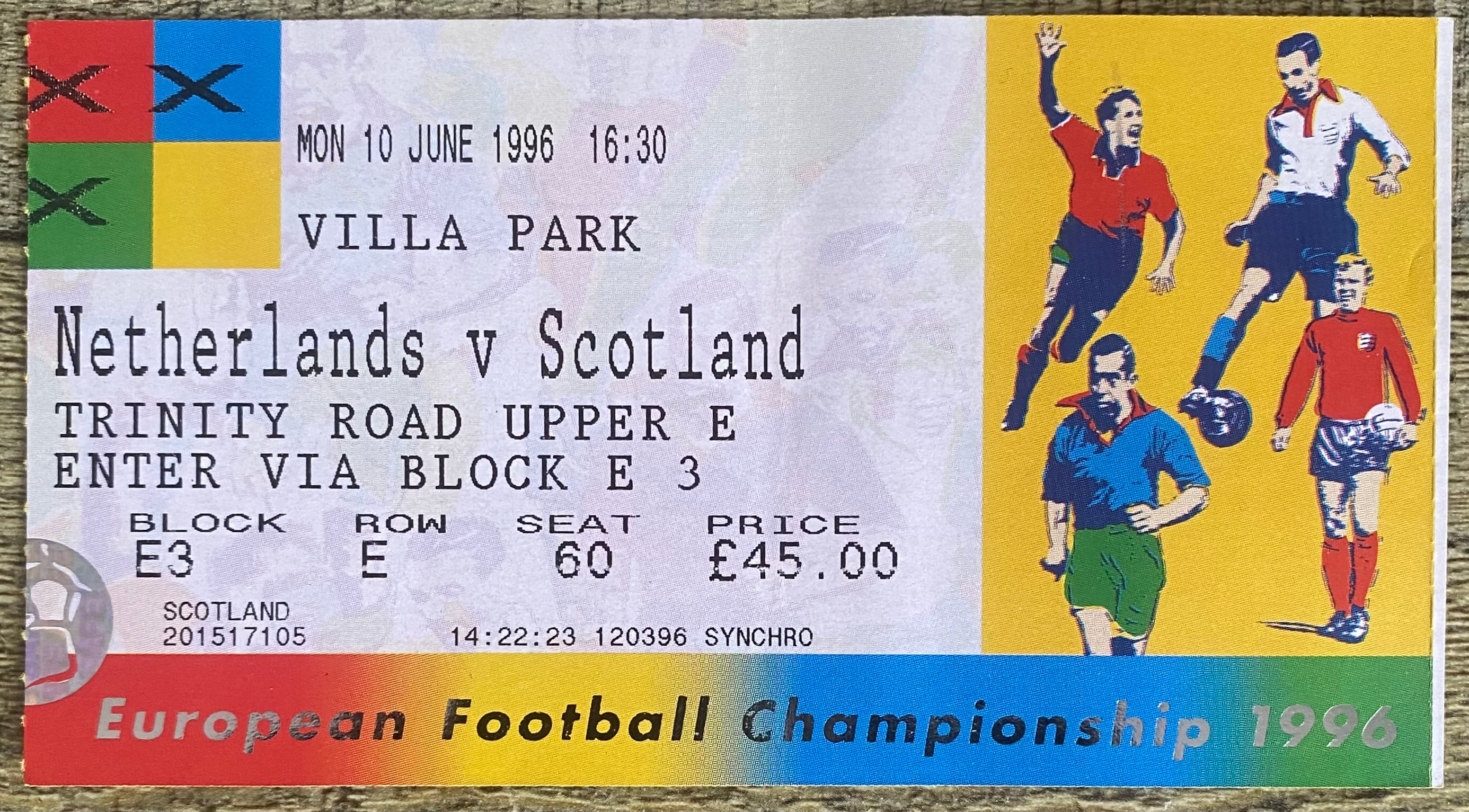 1996 ORIGINAL EUROPEAN CHAMPIONSHIPS EURO 96 TICKET SCOTLAND V NETHERLANDS @ VILLA PARK