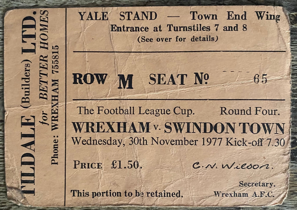 1977/78 ORIGINAL LEAGUE CUP 4TH ROUND TICKET WREXHAM V SWINDON TOWN