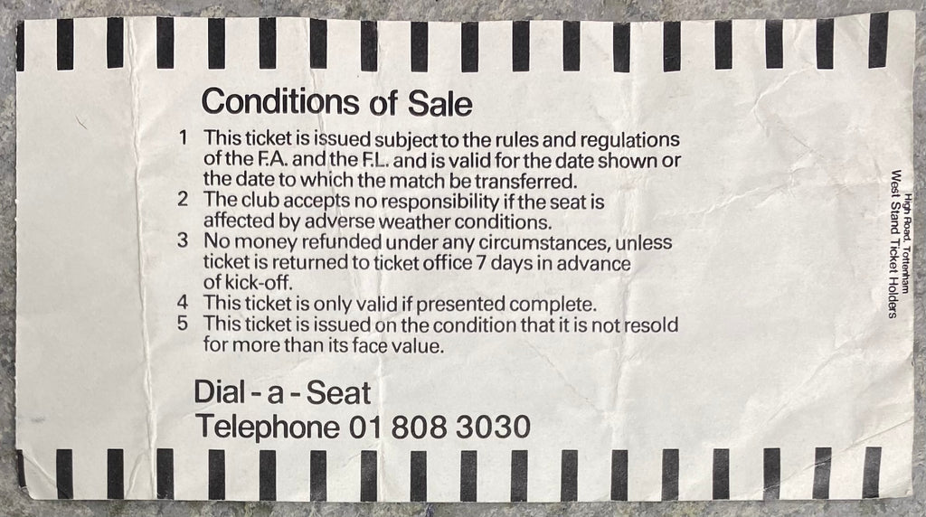 1986/87 ORIGINAL LITTLEWOODS CUP 3RD ROUND TICKET TOTTENHAM HOTSPUR V BIRMINGHAM CITY