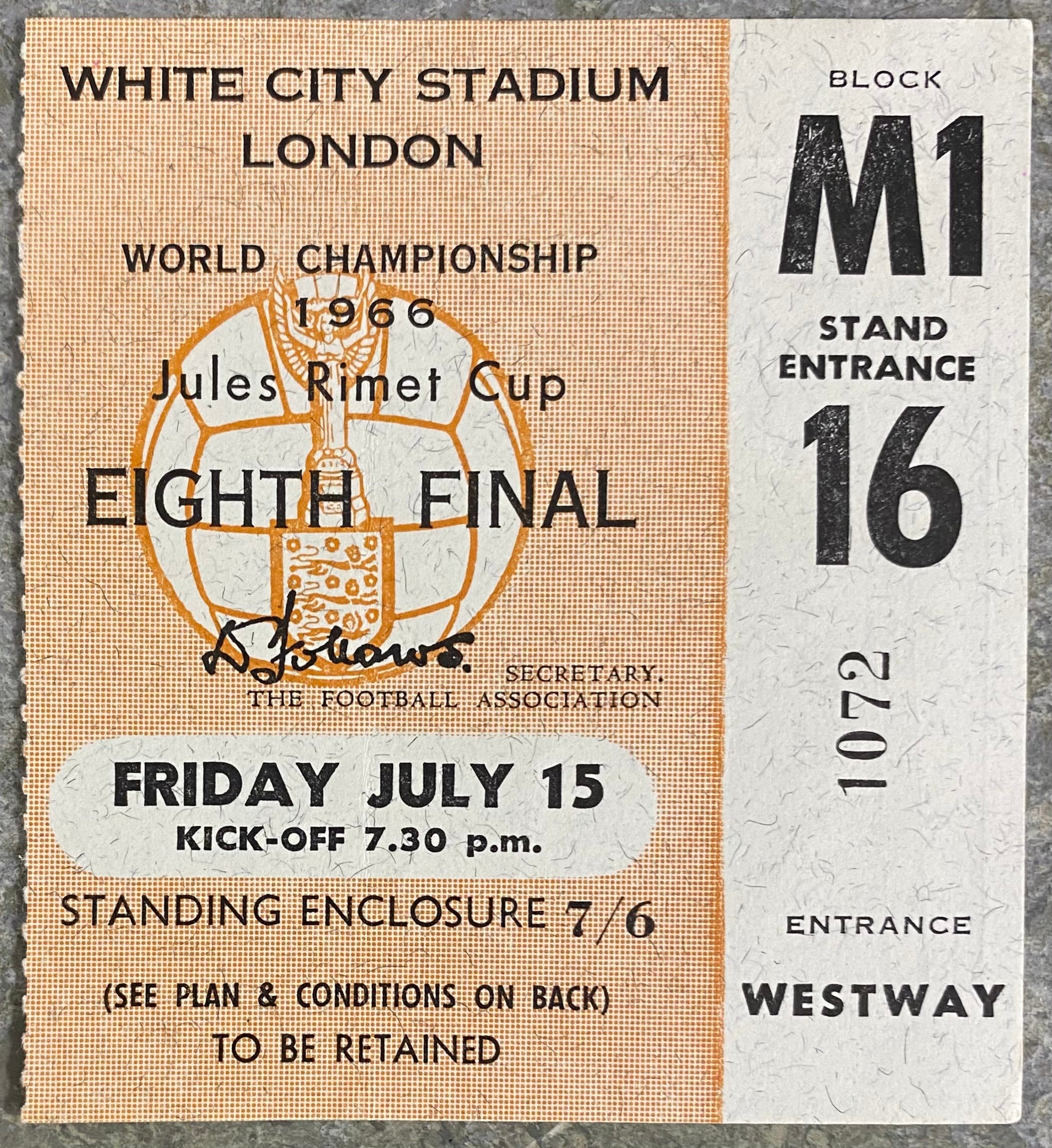 1966 ORIGINAL WORLD CUP 1ST ROUND TICKET URUGUAY V FRANCE @ WHITE CITY