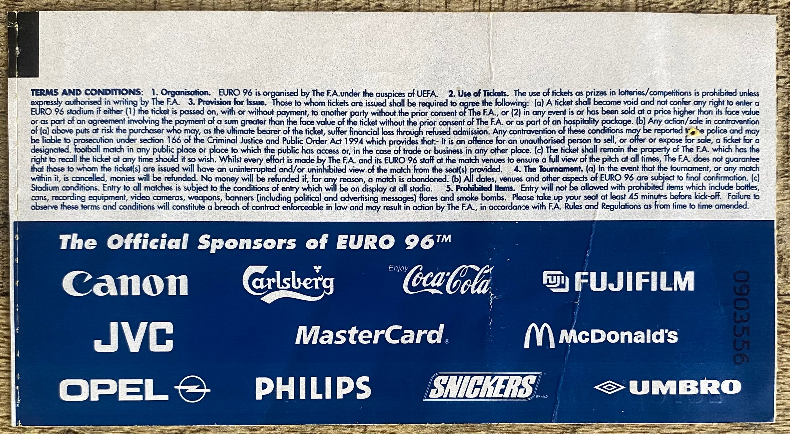 1996 ORIGINAL EUROPEAN CHAMPIONSHIPS EURO 96 THE FINAL TICKET CZECH REPUBLIC V GERMANY @ WEMBLEY