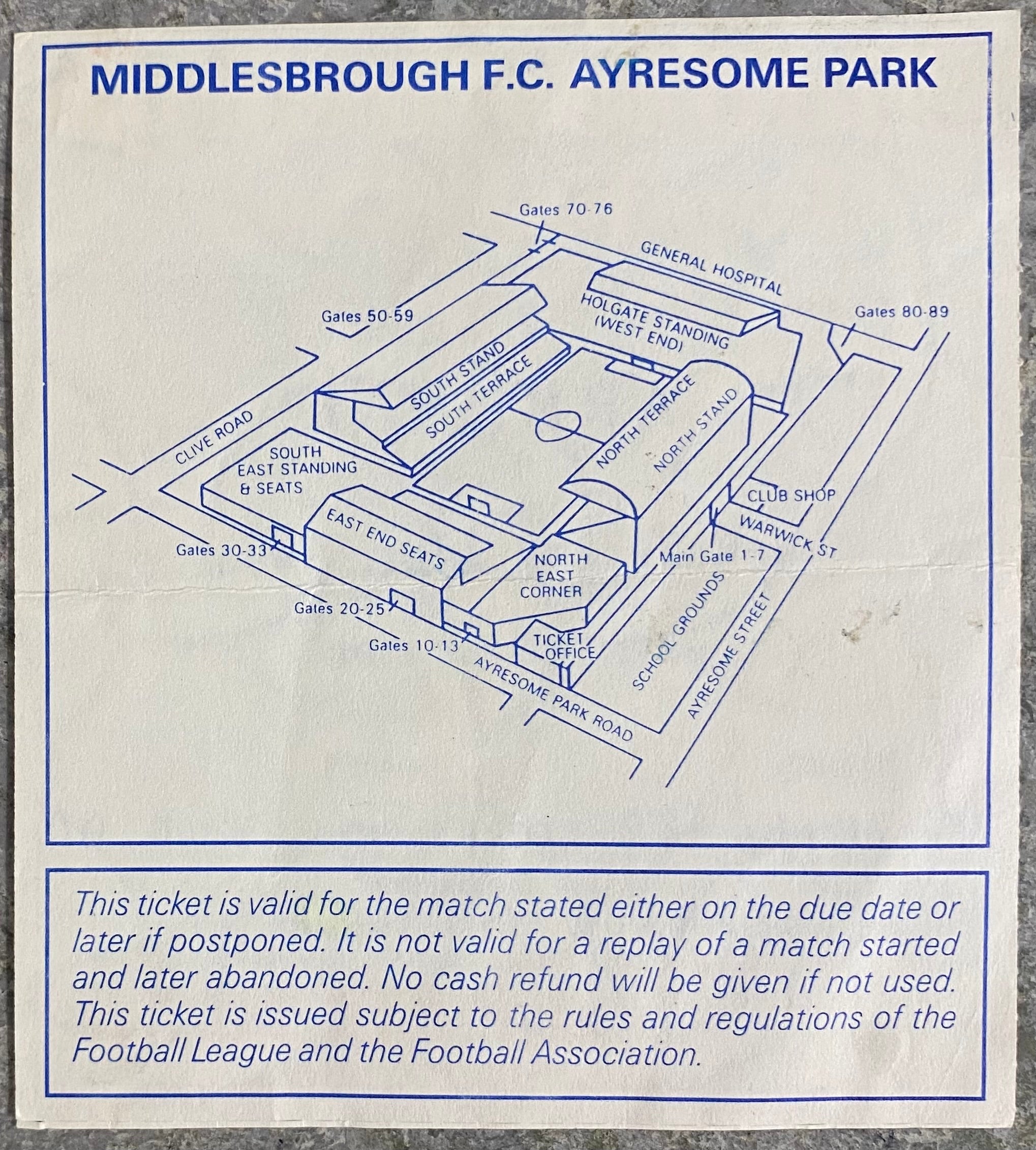 1992/93 ORIGINAL PREMIER LEAGUE TICKET MIDDLESBROUGH V ARSENAL