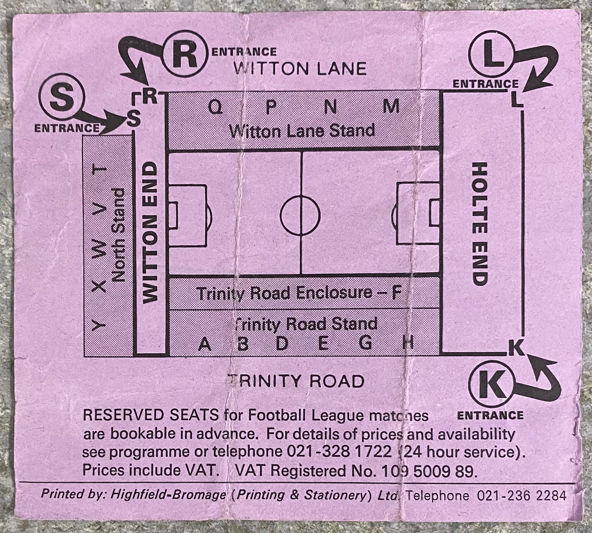 1989 ORIGINAL FA CUP SEMI FINAL TICKET EVERTON V NORWICH CITY @ VILLA PARK