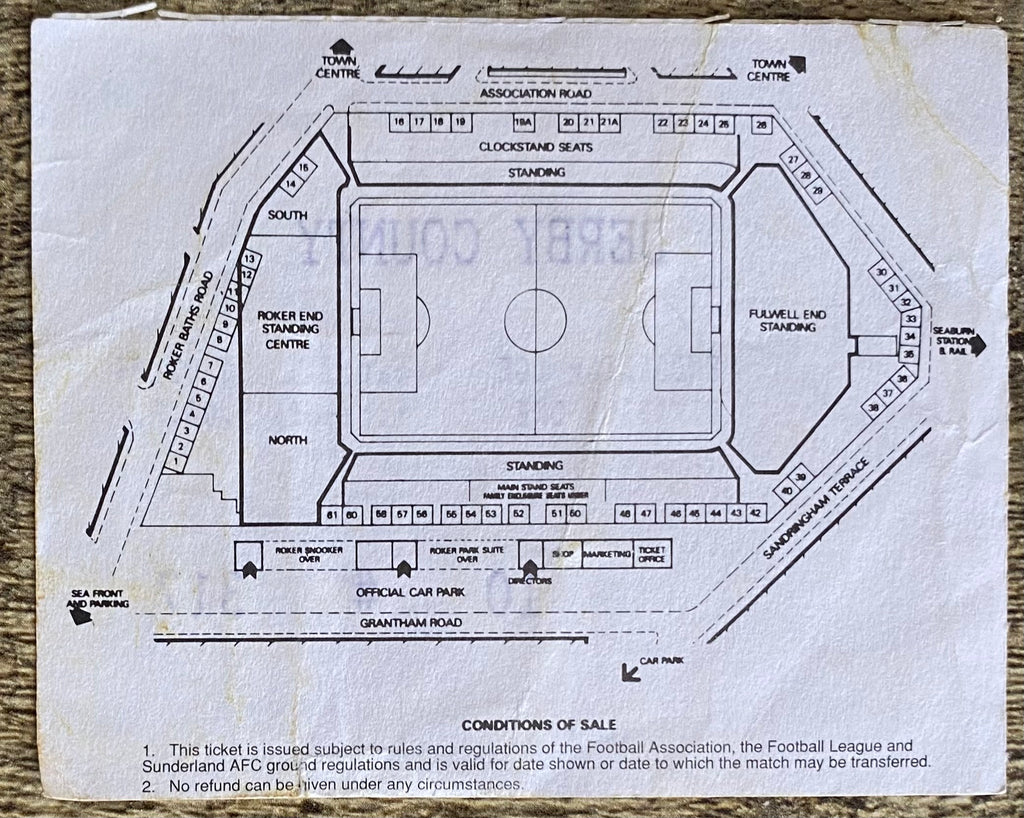 1995/96 ORIGINAL DIVISION ONE TICKET SUNDERLAND v DERBY COUNTY
