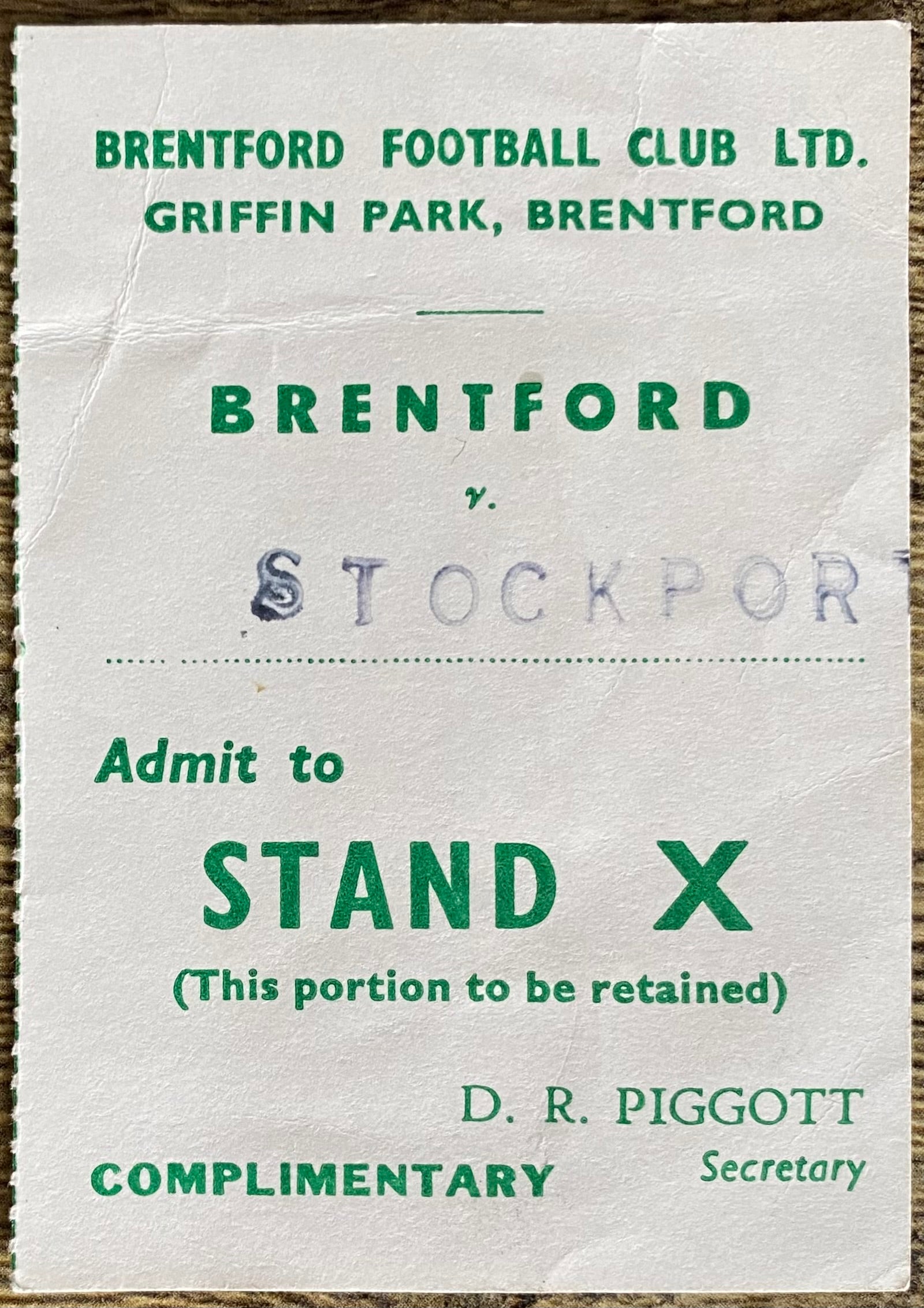 1966/67 ORIGINAL DIVISION 4 TICKET BRENTFORD V STOCKPORT COUNTY