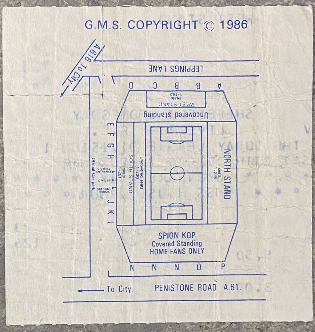 1986/87 ORIGINAL DIVISION ONE TICKET SHEFFIELD WEDNESDAY V LIVERPOOL