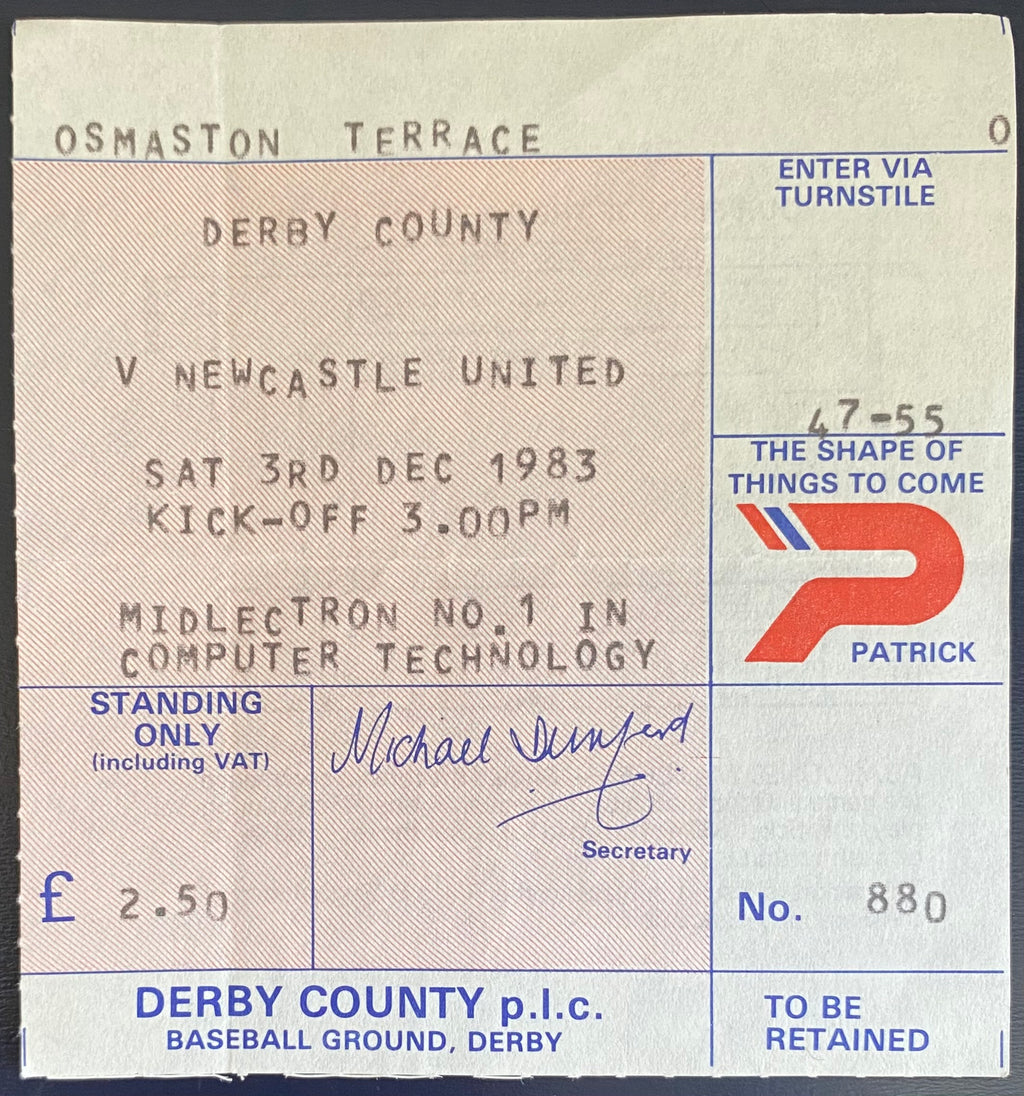 1983/84 ORIGINAL DIVISION 2 TICKET DERBY COUNTY V NEWCASTLE UNITED