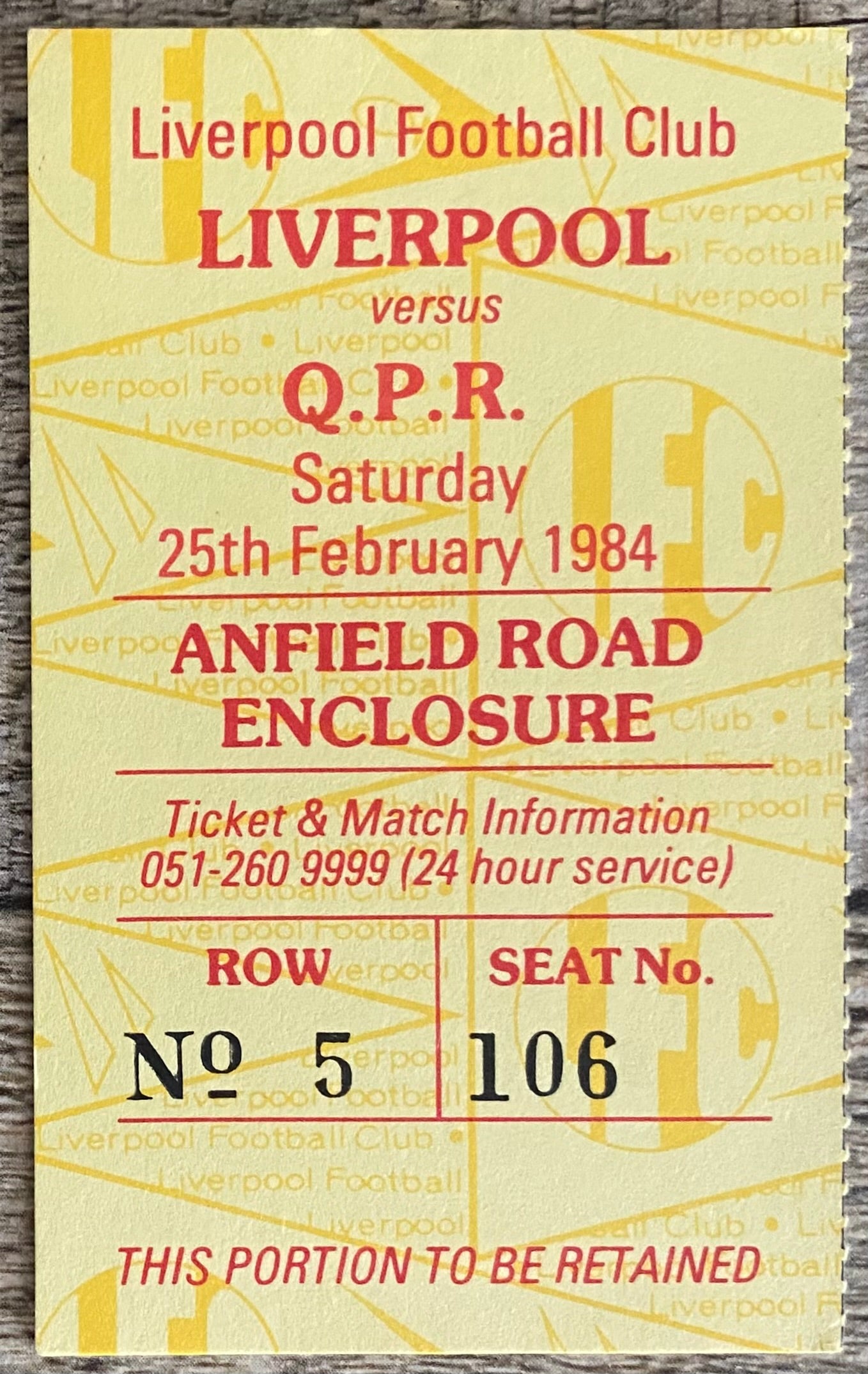 1983/84 ORIGINAL DIVISION ONE TICKET LIVERPOOL V QUEENS PARK RANGERS