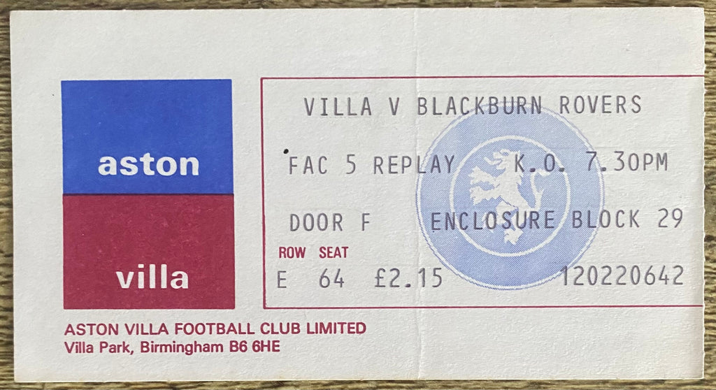 1979/80 ORIGINAL FA CUP 5TH ROUND REPLAY TICKET ASTON VILLA V BLACKBURN ROVERS