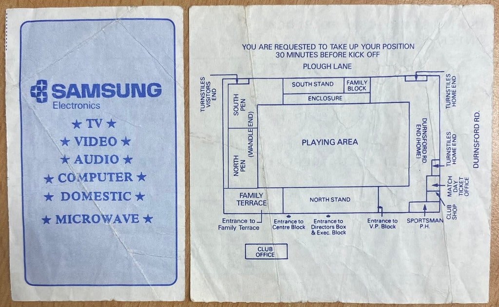 1990/91 ORIGINAL FA CUP 3RD ROUND REPLAY TICKET WIMBLEDON V ASON VILLA (COMPLETE)