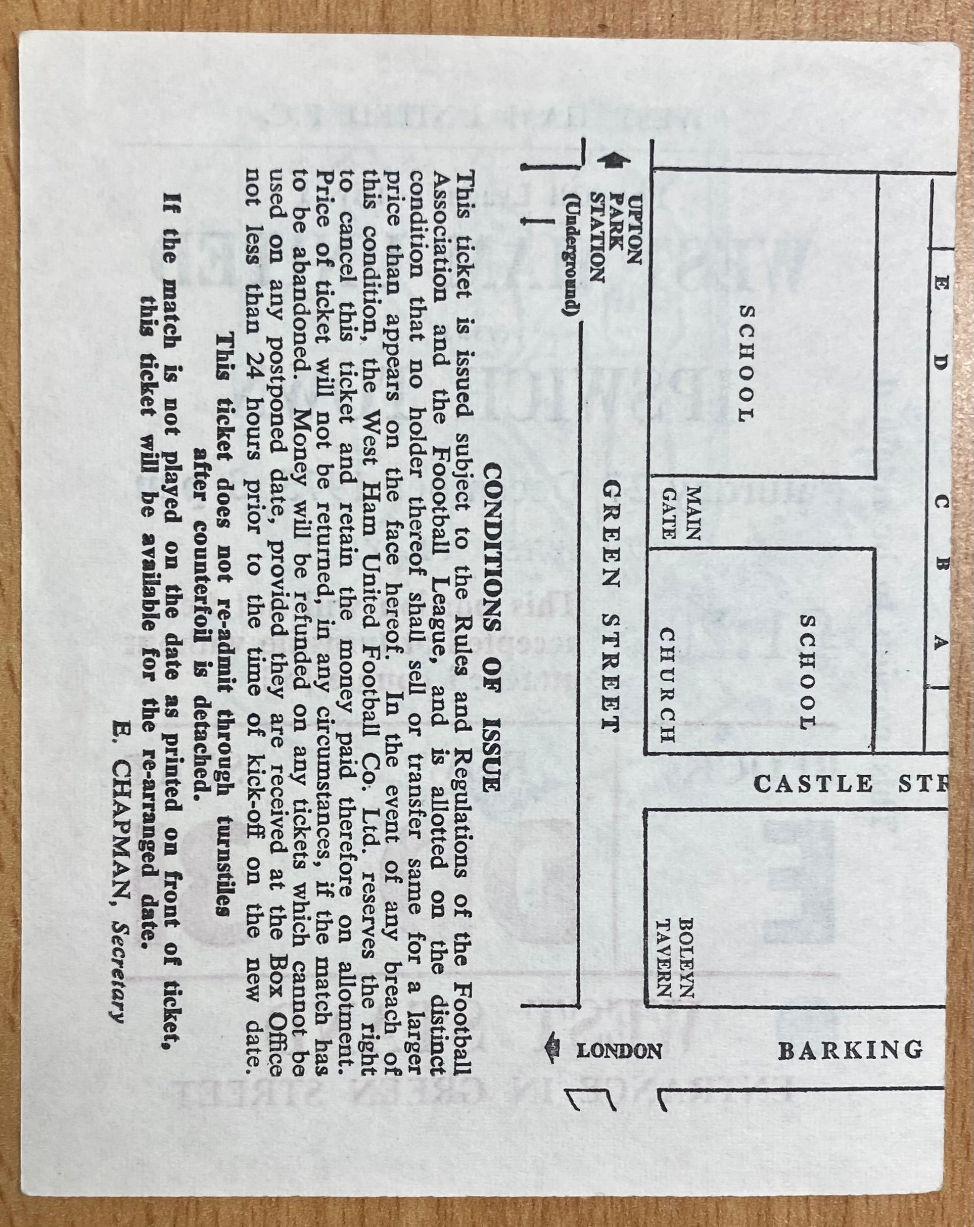 1975/76 ORIGINAL DIVISION ONE TICKET WEST HAM UNITED V IPSWICH TOWN
